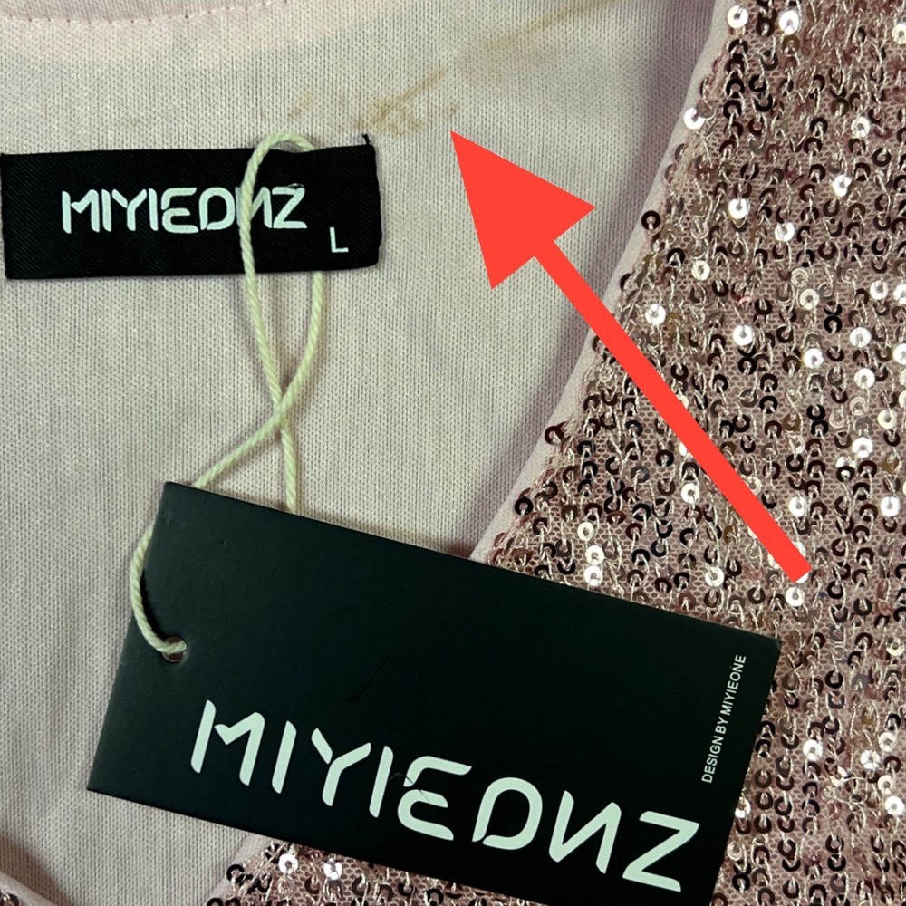 MIYIEONE Sequin Mini Dress L Pink V-Neck Short Sleeve Sparkly Party T-Shirt New - Picture 4 of 9
